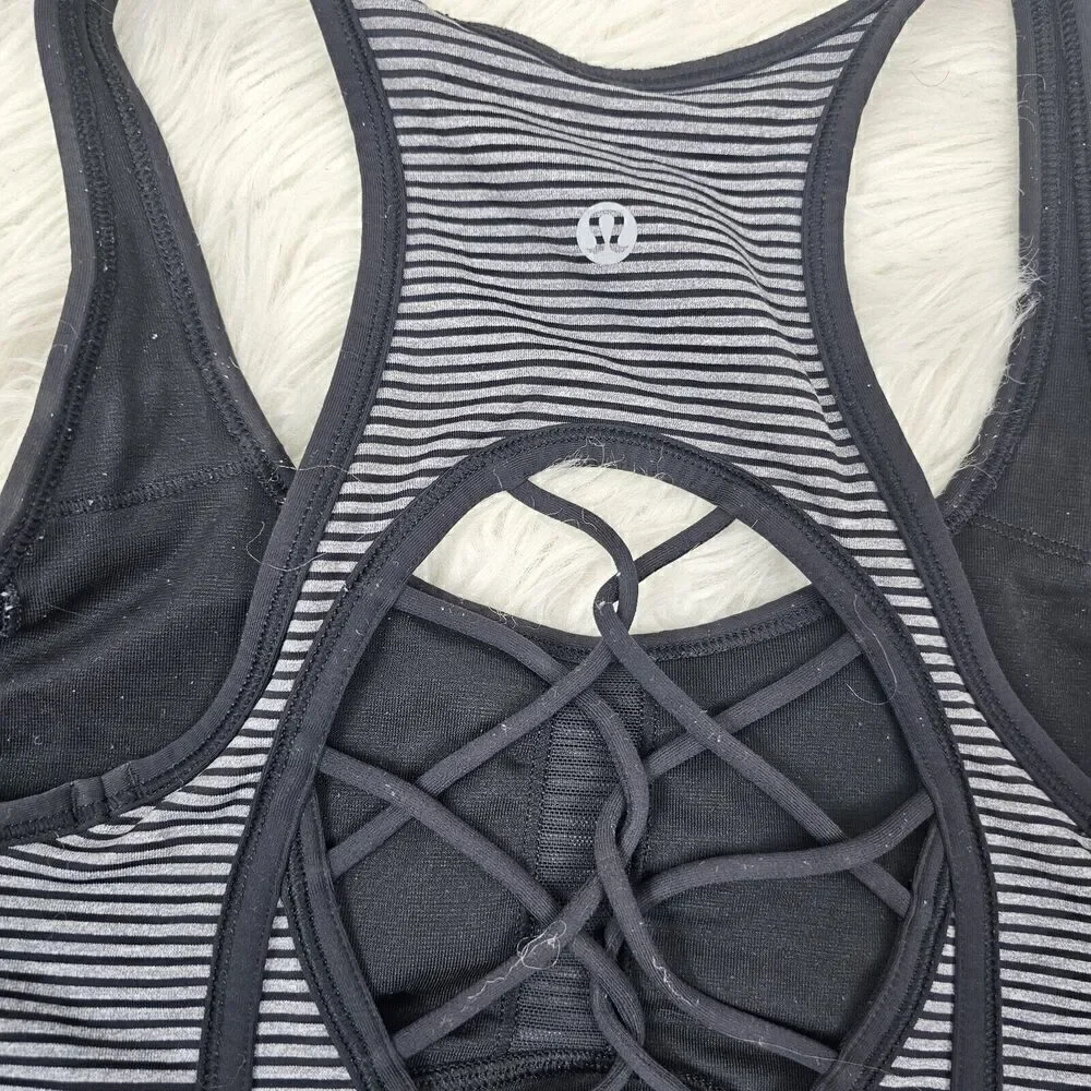Lululemon Sweaty Or Not Bra II Mini Pop Stripe Heathered Slate Black /blk Size 8